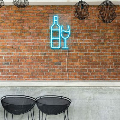 Neon Wine Bottle & Glass LED Light