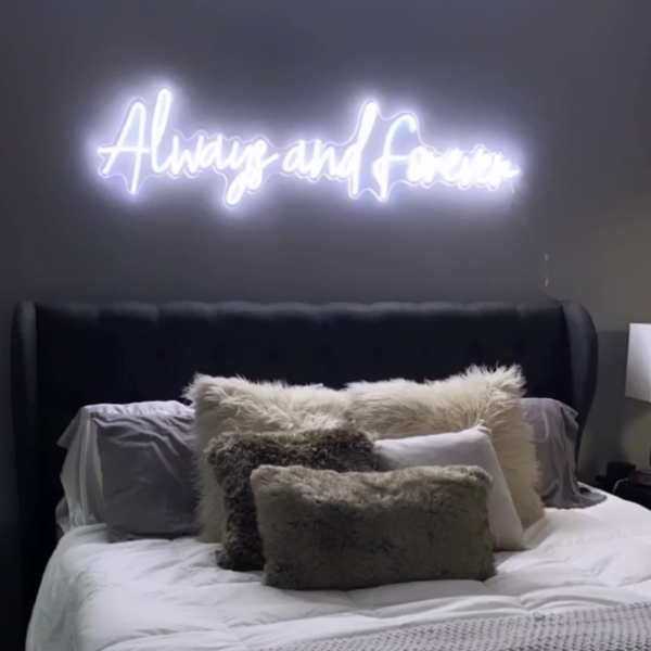 Always and Forever white Custom Neon® bedroom wall sign @nadia