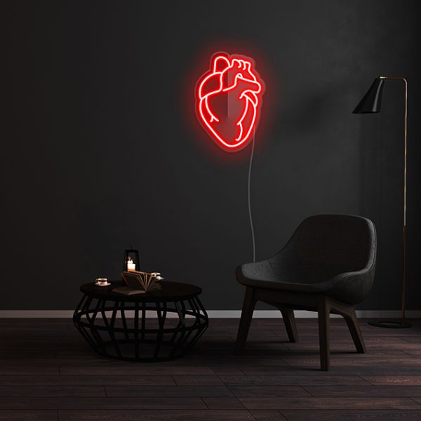 Anatomical Heart Light in red styled on dark wall - by Custom Neon®