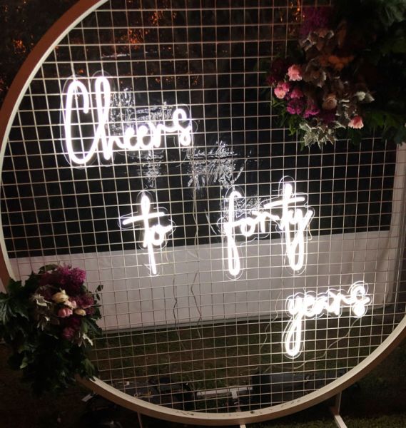40th Birthday Neon Light Sign * Cheers to Forty Years * LED neon on acrylic backboard cut to shape/letter cut - photo from CustomNeon.com.au