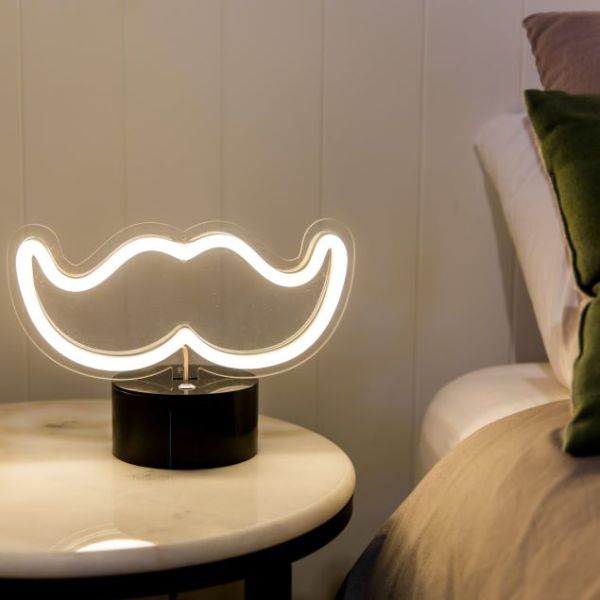 Fancy Moustache Emoji Faux Neon Desk Light from Custom Neon