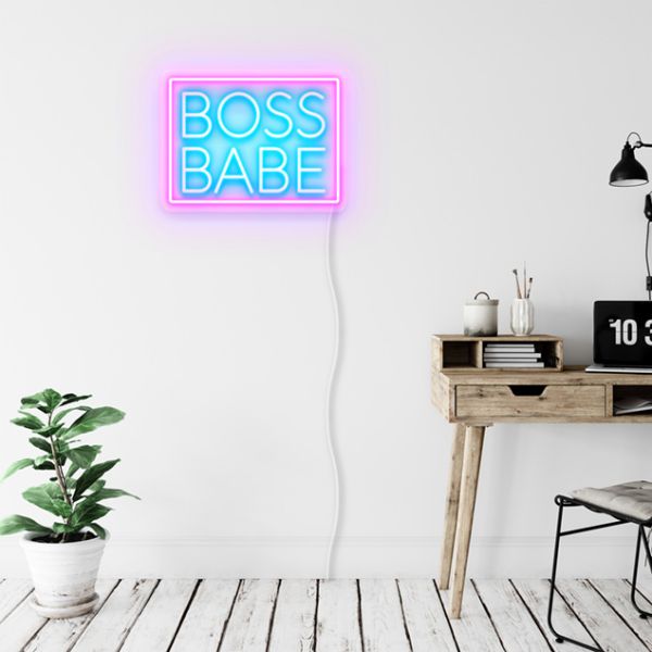 Framed Boss Babe Light pre-designed light-up wall art from Custom Neon®