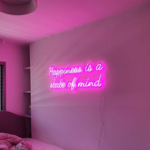 Happiness is a state of mind wall light in pink LED neon flex - from Custom Neon®