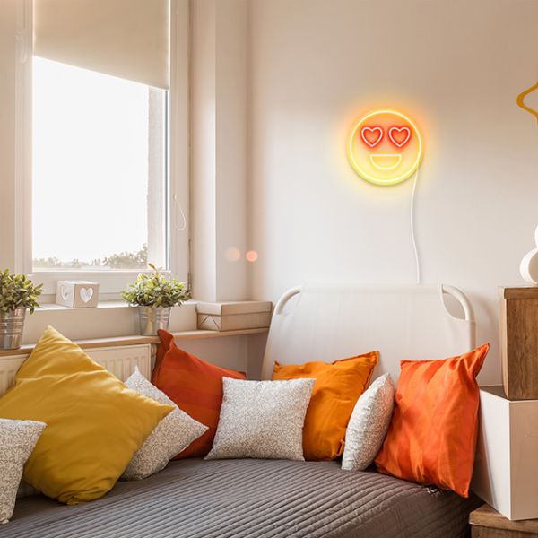 Heart Face Emoji Neon Sign pre-designed light-up wall art from Custom Neon®