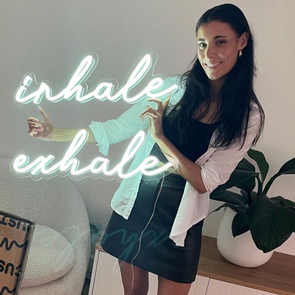 Inhale Exhale Custom Neon® mint green LED neon wall sign