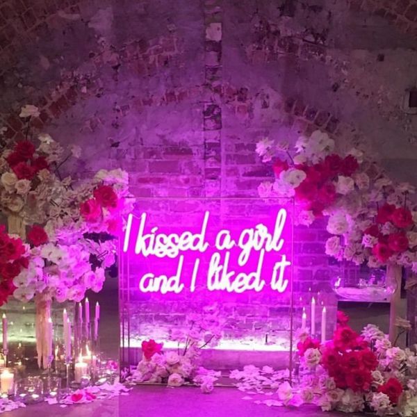 I Kissed a Girl and I liked It LGBTQ+ wedding sign - photo CustomNeon.com.au