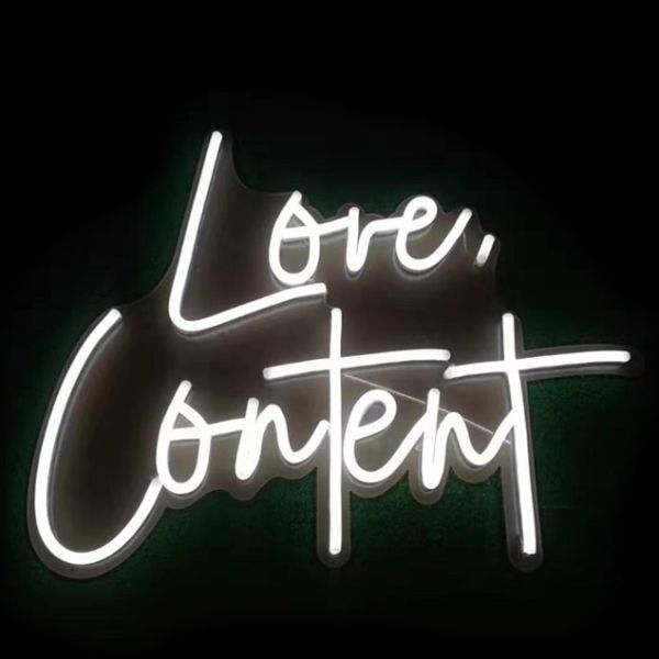 Love, Content white LED neon sign on an acrylic backboard - from Custom Neon