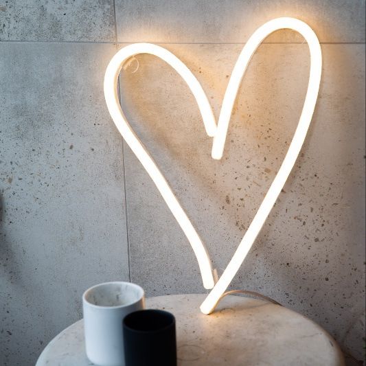 Neon Heart Light for Tabletop or Wall Mounting shown in white - from Custom Neon
