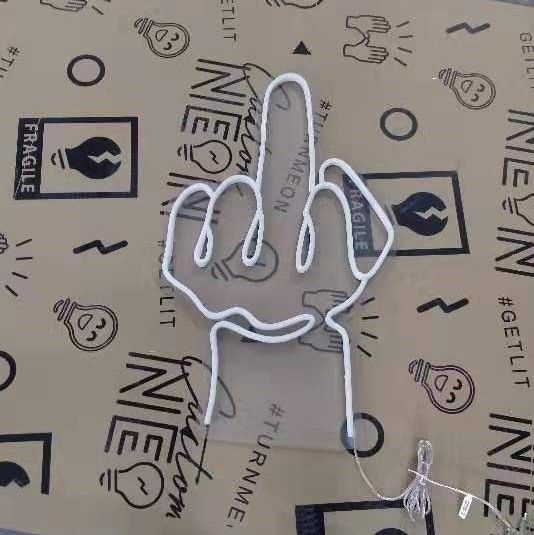 Middle finger LED neon sign shown turned off - made by Custom Neon®