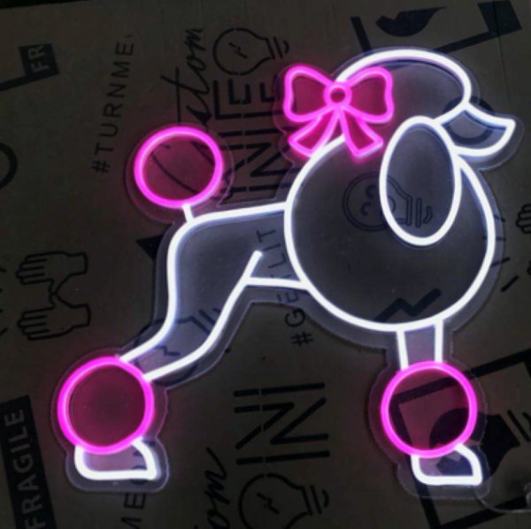 Neon poodle with bow in white and pink LED flex from CustomNeon.com.au