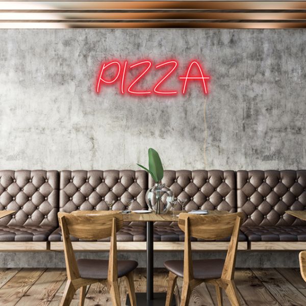 Red pizza sign in LED neon flex shown on a restaurant wall - from Custom Neon®