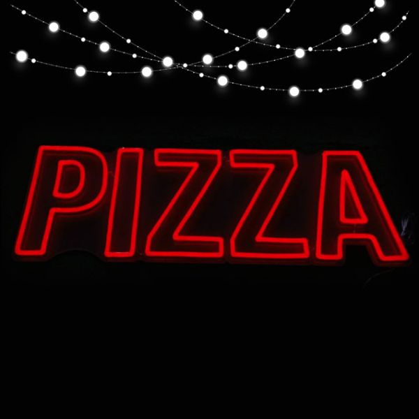 Red faux neon pizza sign  in double lined font - from Custom Neon®