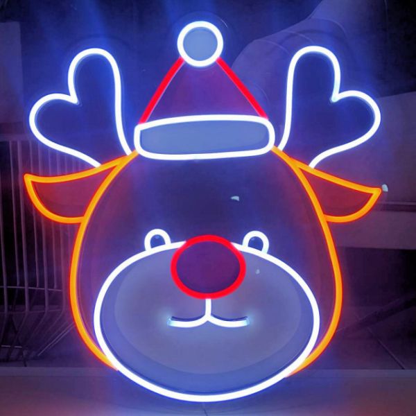 UV printed LED reindeer shown illuminated (turned on) - photo from Custom Neon by Neon Collective