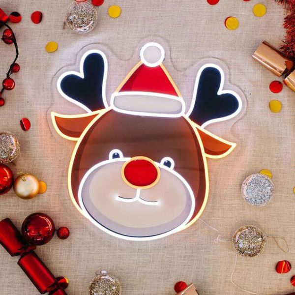 UV printed LED reindeer Xmas light up decoration from Custom Neon by Neon Collective