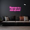 Happiness is a state of mind pink neon sign on a living room wall - from Custom Neon®