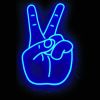 Peace hand blue neon sign - photo from Custom Neon by Neon Collective