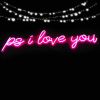 PS I Love You pink neon flex sign on an acrylic backboard cut around - from Custom Neon