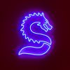 Stylized Chinese Dragon LED neon art from Custom Neon® shown illuminated in blue o a dark background