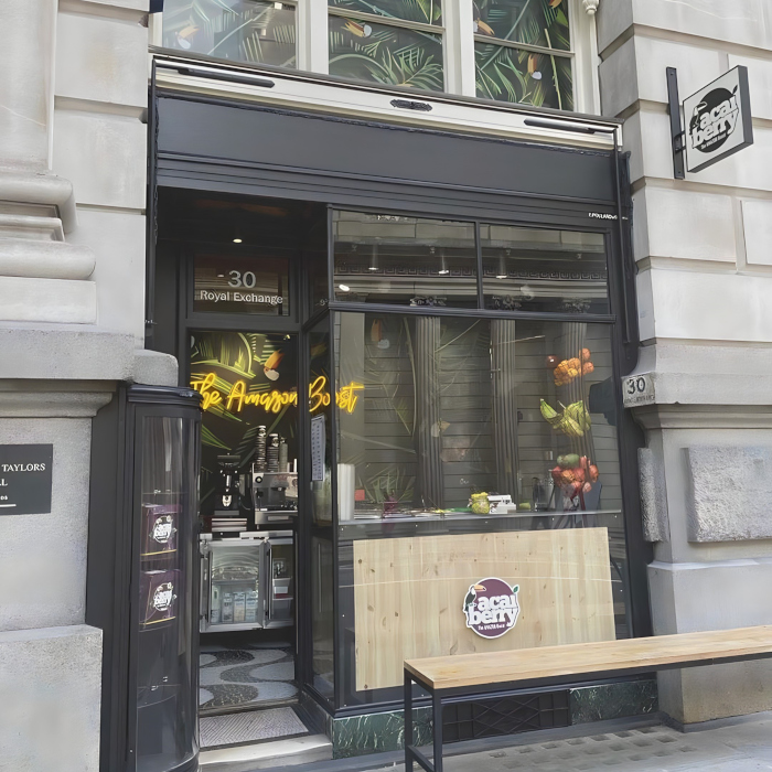 The Amazon Boost yellow Custom Neon® retail sign @acaiberryfoods at The Royal Exchange photo by @brucegillinghampollard