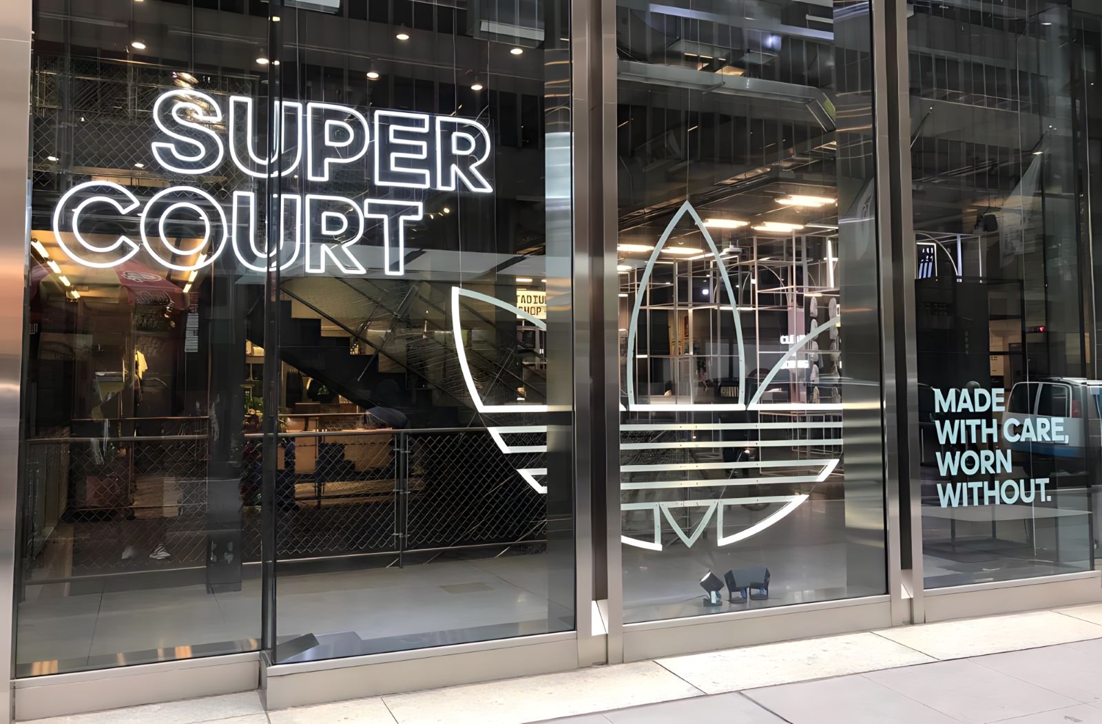 Custom Neon® storefront display sign for Adidas Super Court