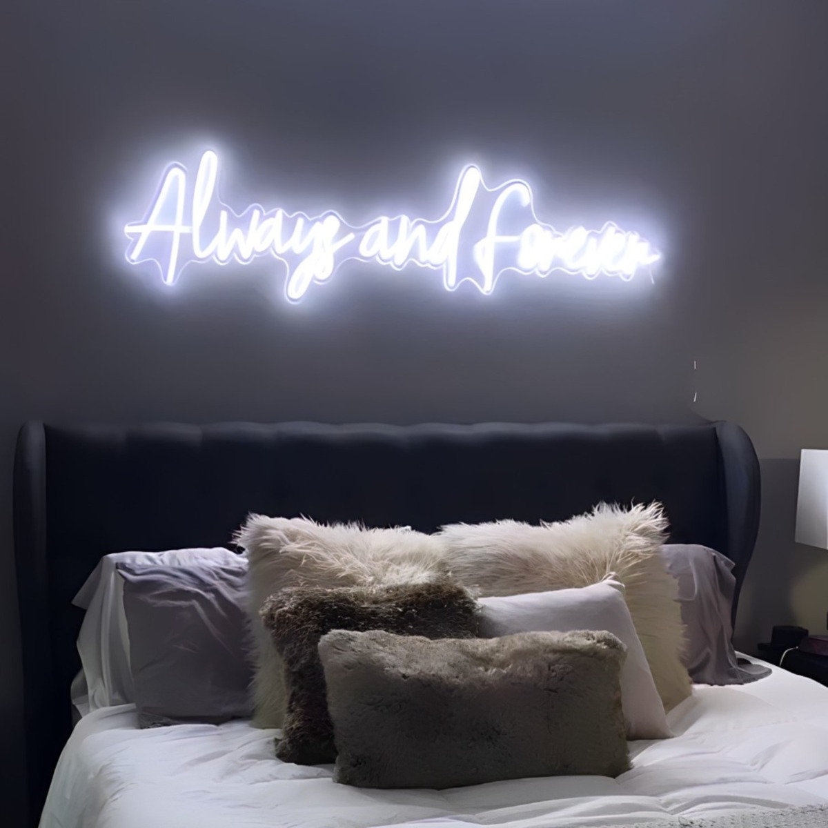 White Custom Neon® Always and Forever bedroom sign