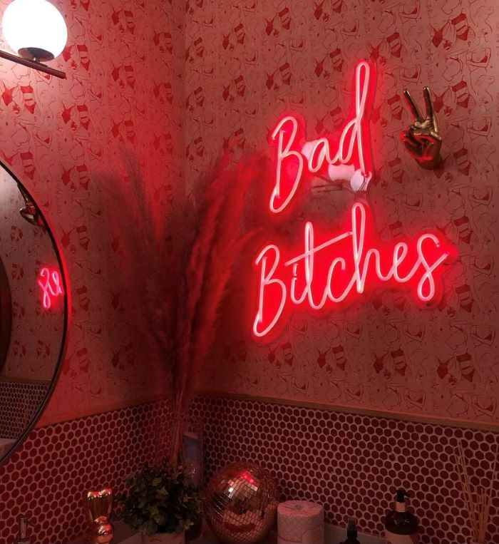 Custom Neon® Red Bad Bitches LED bathroom sign @boozehoundsps