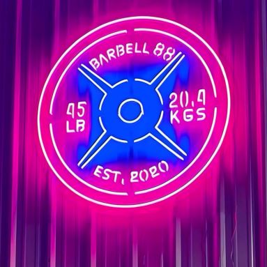 Pink and blue Custom Neon® logo @barbell_88