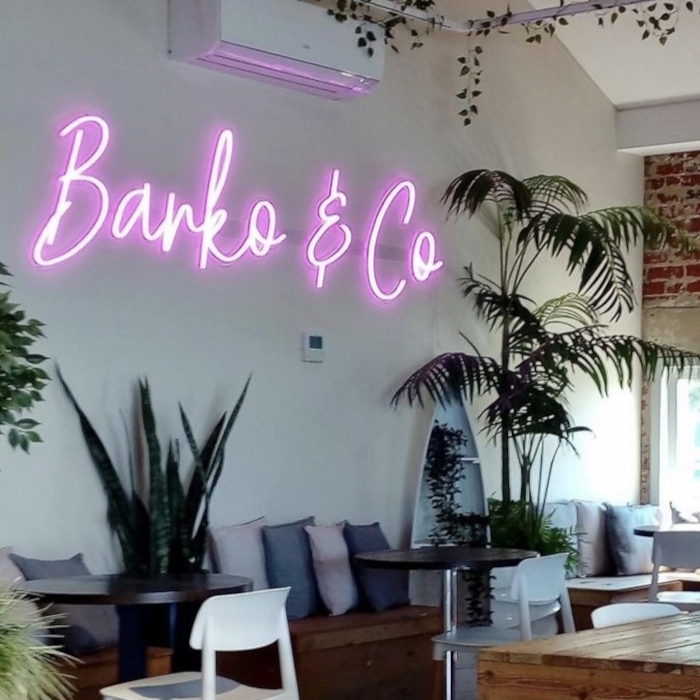 Pink cafe name sign by Custom Neon® @barkoandco