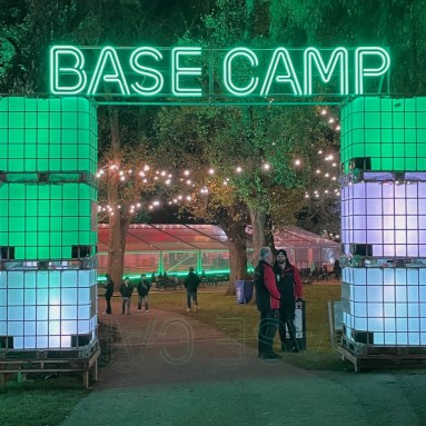 Custom Neon® large waterproof outdoor sign made for the Basecamp at @illuminateadelaide