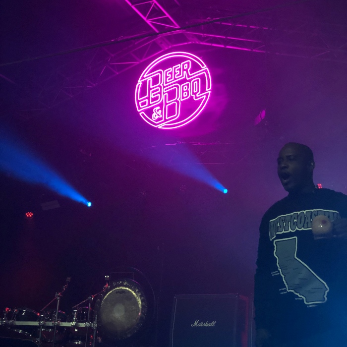 Light blue LED neon window sign made by Custom Neon®