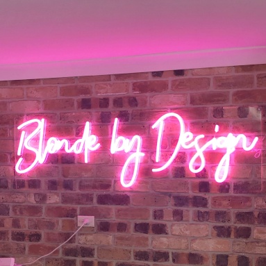 Pink hair salon name sign by Custom Neon® @blonde.by.design