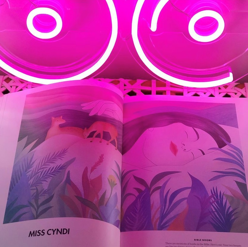 Custom Neon® pink artwork sign for the launch of the Boobs Breast Cancer awareness book published by @happyluja