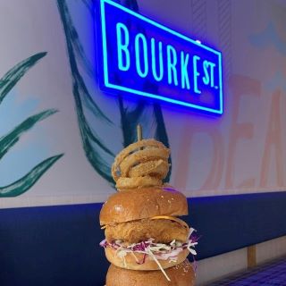 Blue Custom Neon® logo for @bourkstburgers