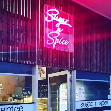 Custom Neon® shopfront bakery sign @bridportsugarnspicebakery