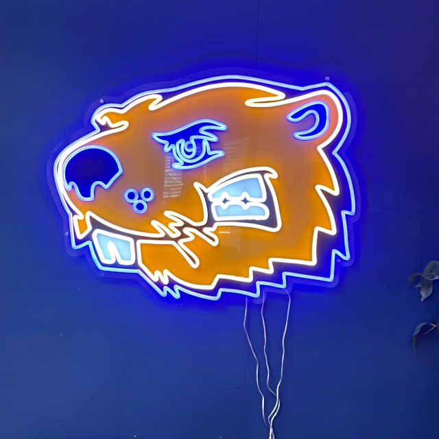 @bvubeavers UV printed Custom Neon® sports team mascot on blue wall