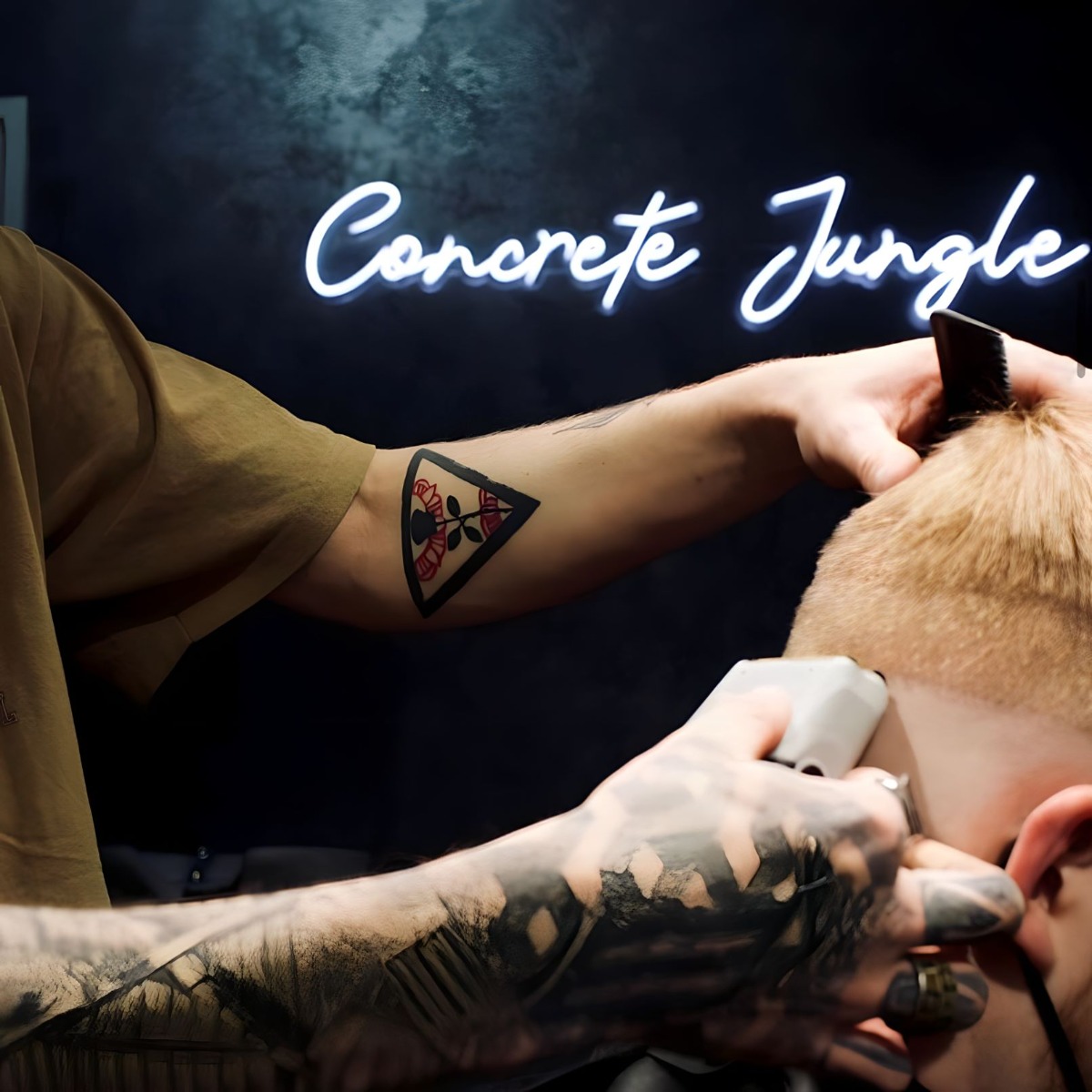 Arkade Barbers white 'Concrete Jungle' Custom Neon® word sign @arkadebarbers