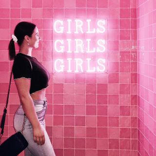 Girls Girls Girls word art on pink tiled wall @idaliavorrasi made by Custom Neon®