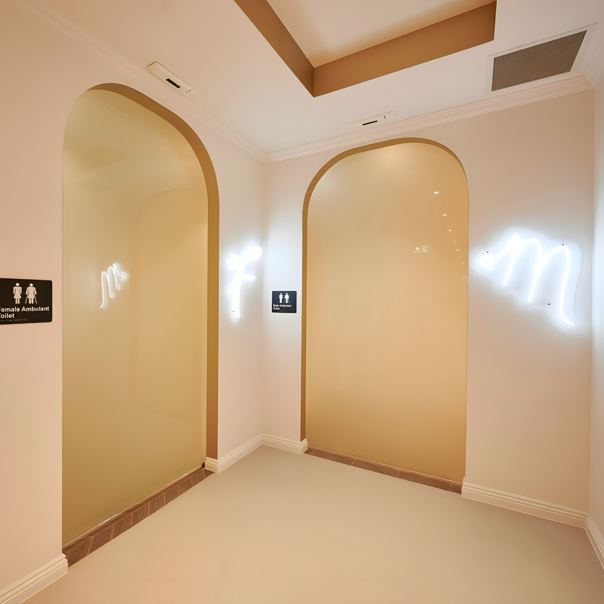 Custom Neon® white office toilet door signs @mf475victoriaave @inoneprojects