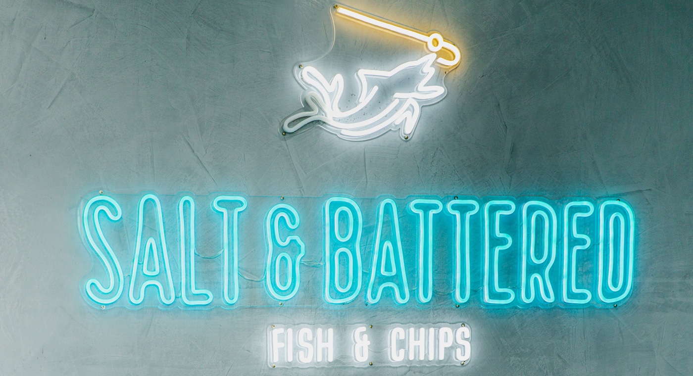 Colour changing animated Custom Neon® sign for saltandbattered.com.au