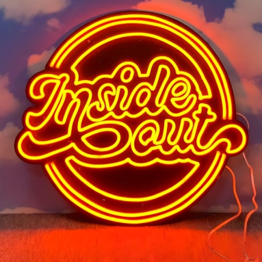 Custom Neon® orange LED neon round sign reading Inside Out
