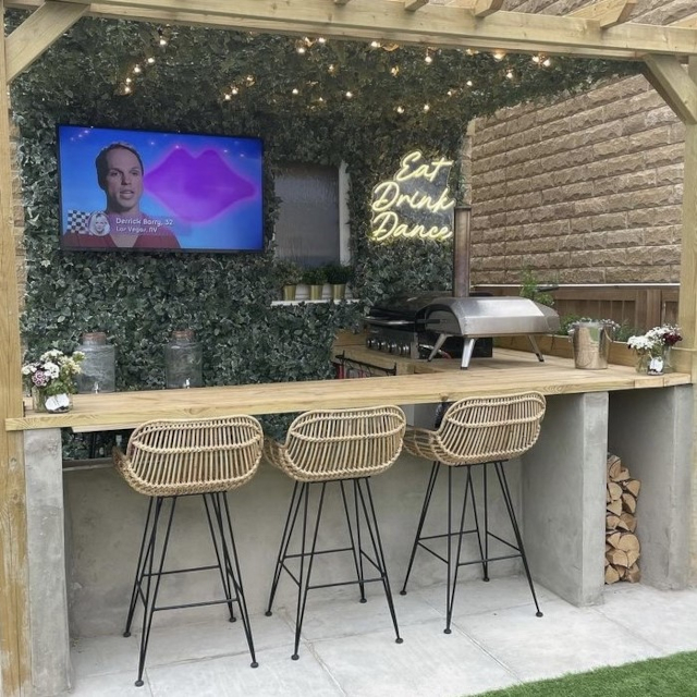 Eat Drink Dance white Custom Neon® outdoor bar BBQ sign @upnorthroseberry