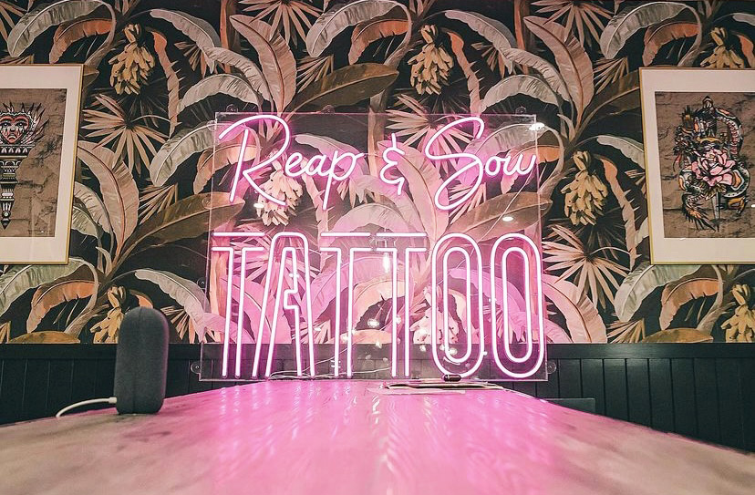 Pink LED neon sign @reap_and_sow_tattoo.jpg by Custom Neon®