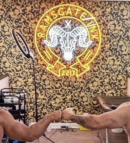 Orange & white Custom Neon® logo sign @ramsgate_ink