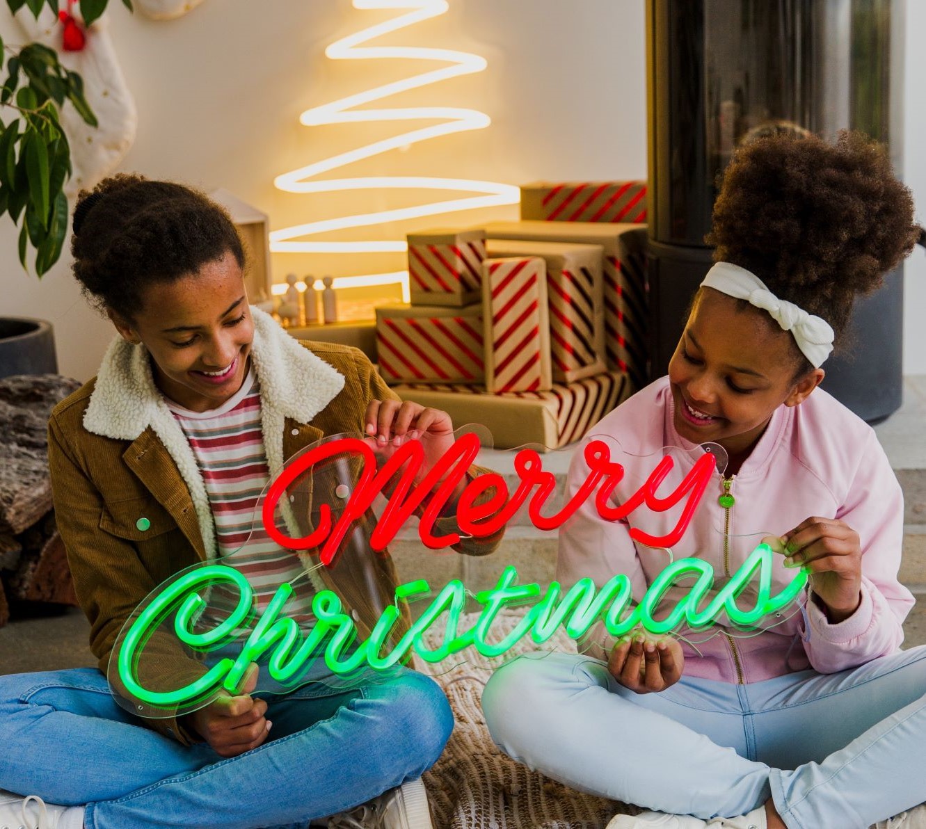 Merry Christmas in dark green and red by Custom Neon®