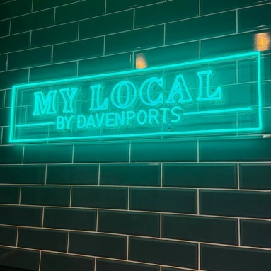 Mint green Custom Neon® tap house logo sign @davenportsbrewery