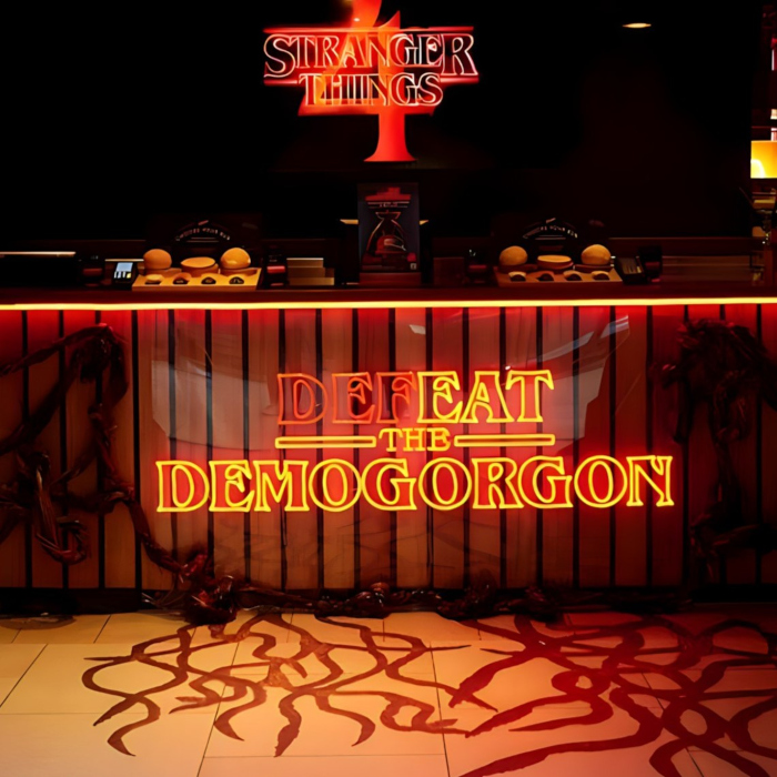 Custom Neon® red Defeat the Demogorgon sign @grilldburgers @seekeragency
