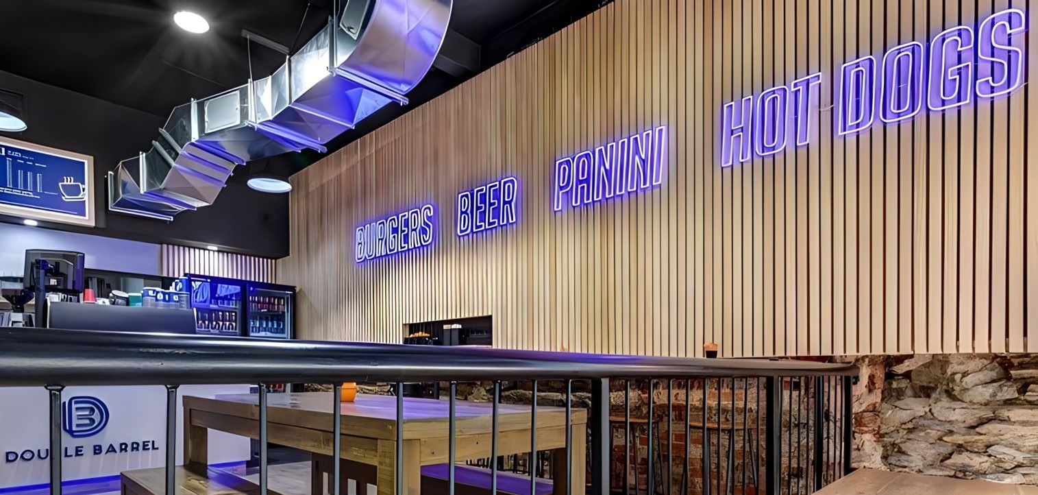 Dark blue doubled lined food sign made by Custom Neon® for @doublebarrelburgerbar