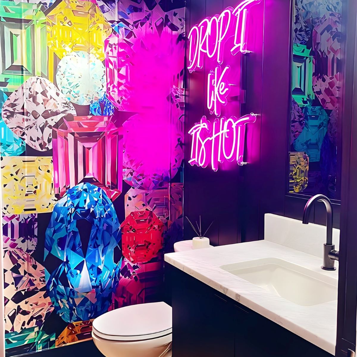 Drop It Like It's Hot pink Custom Neon® bathroom sign