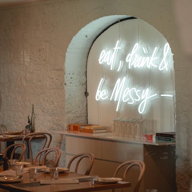 Custom Neon® restaurant hand written sign @justinlaneest