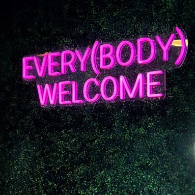 Everybody Welcome pink Custom Neon® sign @torontotattoohaus